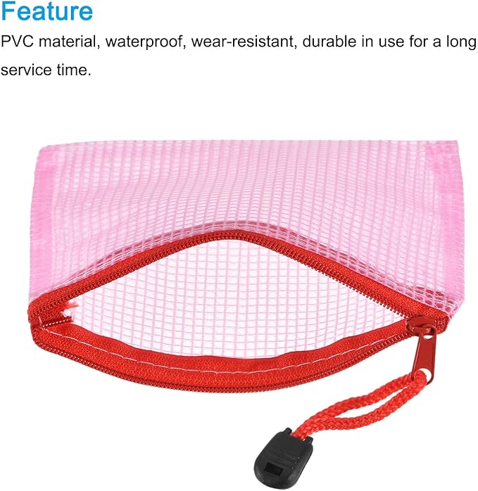 MECCANIXITY Mesh Zipper Bags, B8 Size File Document Pockets Bill Pouch Folders for Office Home Supply, Pink Pack of 3