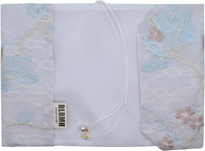 BLBMH 6x9 Book Cover | Handmade Fixed Size Non-Stretch Fabric Sleeve Protector with Bookmark | Washable for Paperback Bible Journal | Student Teacher Gift - Embroidered Magnolia
