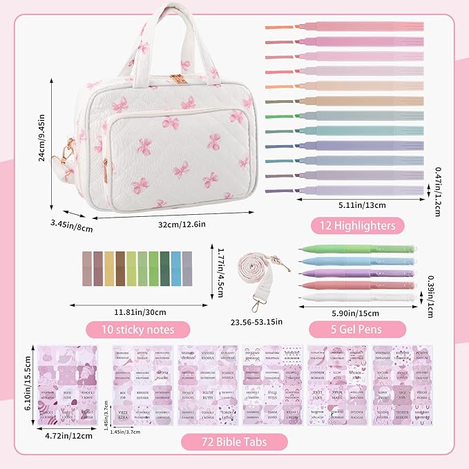 BESARME Bible Bags for Women, Large Bible Cover Case with Strap, Pink Bow