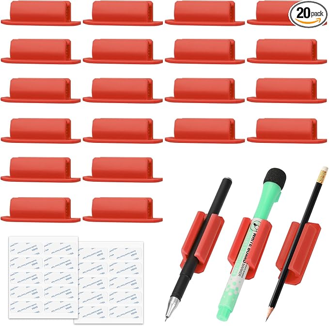 BOBOKA 20Pcs Pencil Holder for Desk, Adhesive Pen Holder for Classroom Clipboard Attachment, Silicone Pencil Holder & Marker Holder for School Office Desk Accessories, Teacher Supplies