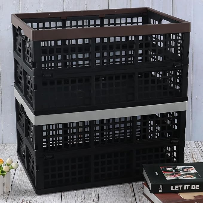 4-Pack Large Plastic Collapsible Storage Crate, 42 L Folding Crates Storage