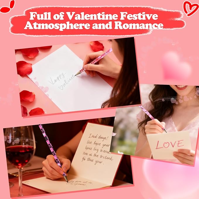120 Pcs Valentine Pencils Bulk with Erasers, 12 Unique Heart Themed Design for Valentine Goodies Prize Gift Favor Party Supplies