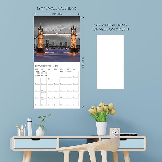 Graphique 2026 London Glitz Wall Calendar | 12” x 12” | Thick Paper | Home & Office Organizer | Large Monthly Grid | 3 Languages & Marked Holidays | 4 Month Preview Page for 2027