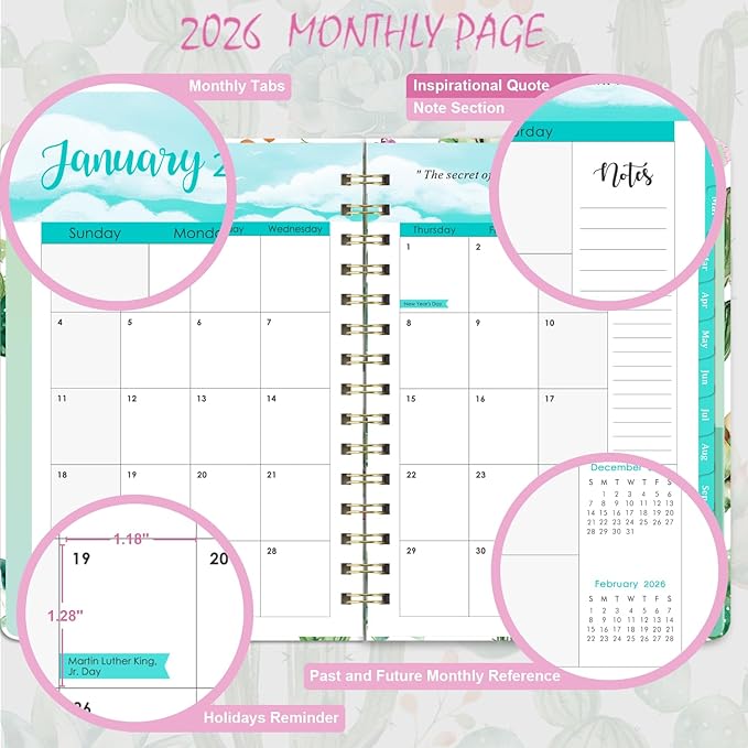 2026 Planner - Planner 2026, 2026 Planner Weekly and Monthly, Jan 2026 - Dec 2026, 8.5" x 6.4", Calendar Planner with Hardcover, Twin - Wire Binding, Monthly Tabs, Elastic Closure, Daily Organizer