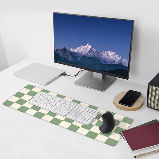 Green Checkered Cute Aesthetic Gaming Mouse Pad, Large Mouse Pad for Desk Mat XXL XL Mousepad, Big Keyboard Pad Office Desk Accessories Decor