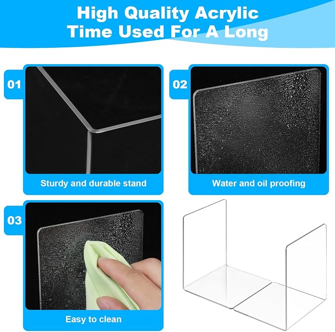 16 Pcs Acrylic Bookend Set, Clear Book Ends for Shelves Heavy Duty L Shaped Bookshelf Dividers, Transparent Book Stopper for Home Office Library Movies CDs Files, 5.12 x 3.94 x 3.94 Inches