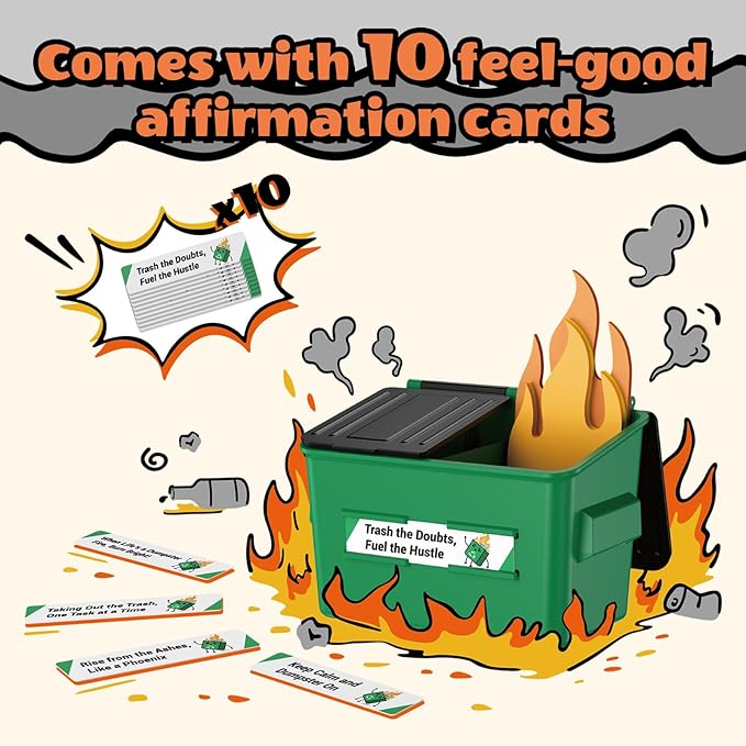 Dumpster Fire Pen Holder & Desk Organizer - Magnetic Novelty Decor for Office, Fridge, or Locker - Includes 10 Affirmation Cards for Stress Relief & Gag Gift