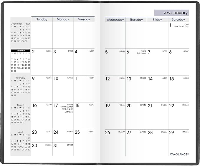 2022 Pocket Calendar by AT-A-GLANCE, Monthly Planner, 3-1/2" x 6", Pocket Size, DayMinder, Black (SK5300)