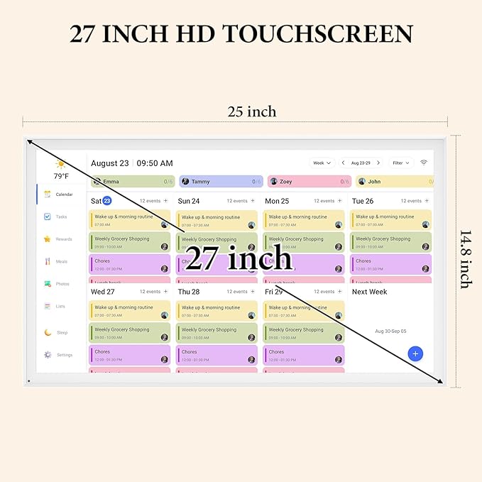 27 Inch Smart Digital Calendar, Wall Electronic Calendar, 1920 * 1080 IPS Full HD Touch Screen Display for Family Meal Planner Support - Streamline Household Organization