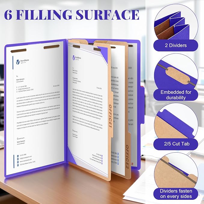 AmazingSpark 12 Pcs Legal Size Classification Folders 2 Divider, Bulk Pressboard File Folder with Expansion 2 Prongs Fastener Heavy Duty Office File Organizer for School Hospitals Home(Purple)