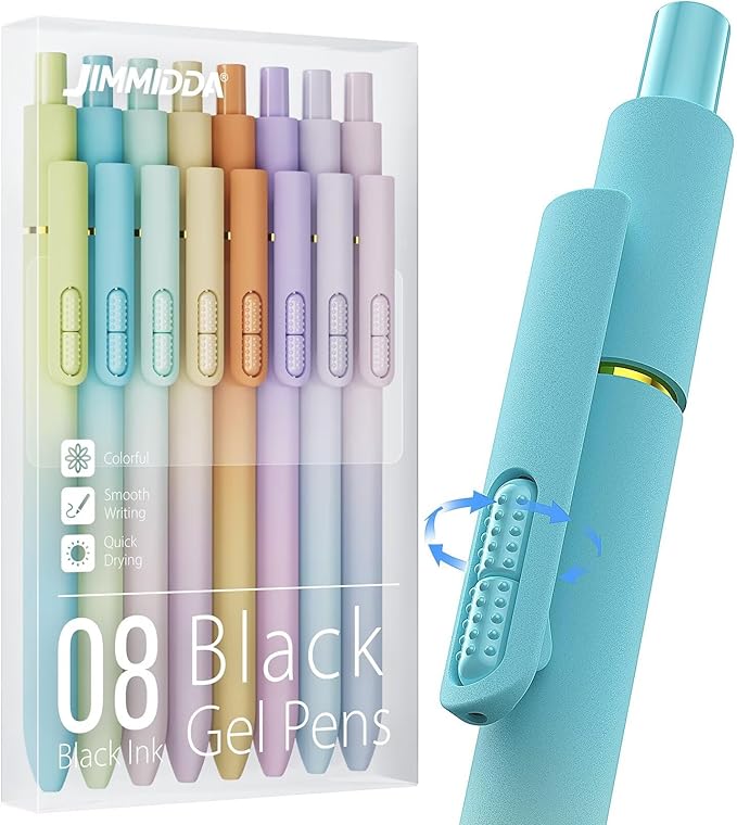 8Pcs Black Gel Pens - 0.7mm Medium Point Black Ink Pens | Smooth Writing - Quick Drying Retractable Pen for Men Women (Gradient - 8Pcs)