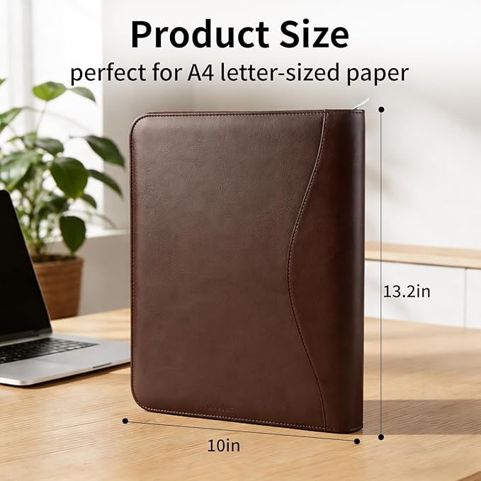 Professional Padfolio with Calculator,Faux Leather Portfolio Folder Binder,Letter Size A4 Legal Writing Pad Holder for Business School Office Conference Notepad Clip Boards(Brown)
