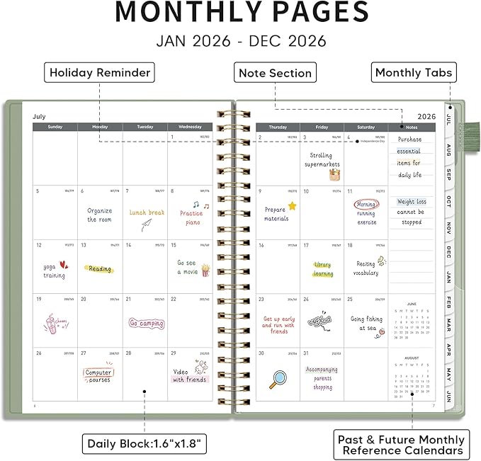 AHGXG Academic Planner 2026-2027, July 2026 - June 2027, Weekly and Monthly, 8.5" x 11", Calendar, Agenda for Women, Teacher, Student, School, 12-Month Tabs (Light Green)
