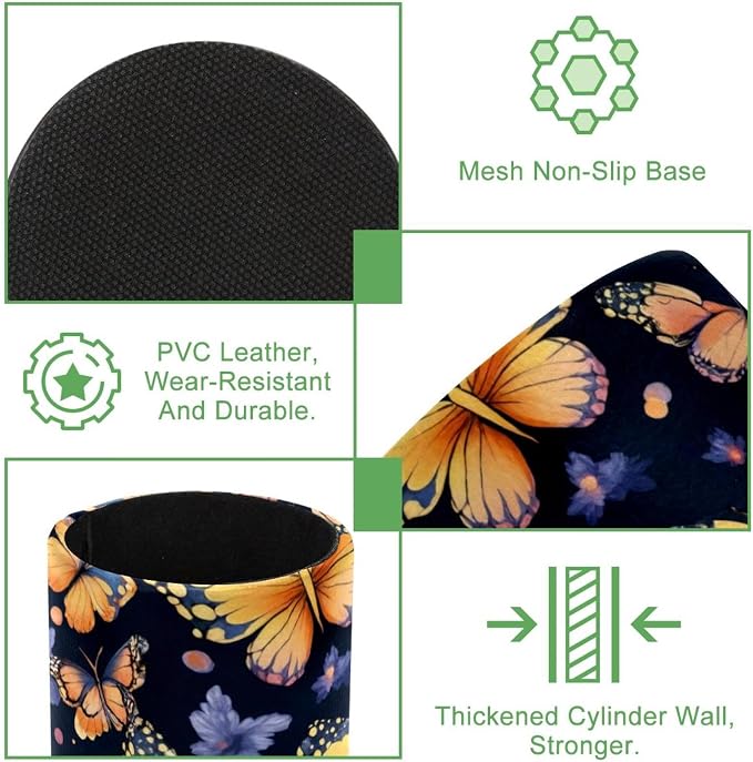 Seamless Butterflies Pattern Pen Pencil Holder for Desk, Large Round Pen Pencil Cup, Decorative Desk Stationery Organizer for Home, Office, Classroom