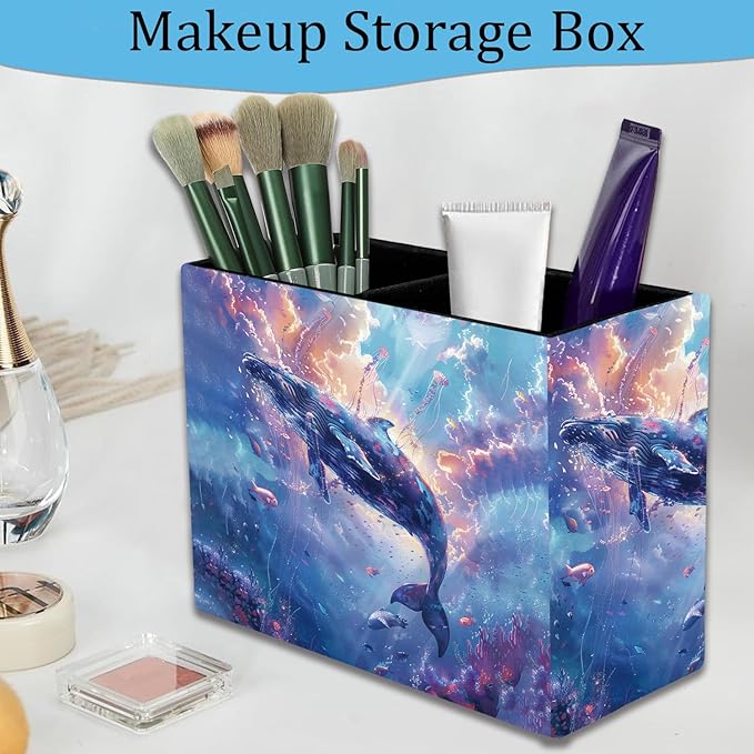 Pen Holder, Pencil Case, Makeup Brush Storage Box, Tableware Storage Box, Suitable for Office Or Home Item Organizing Stand - Sky Blue Whale