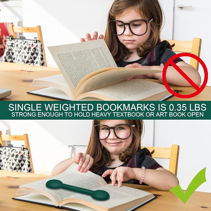Eersida 2 Pieces Weighted Bookmarks Book Weight Page Holder Rubber Book Weight Bookmark Portable Weighted Rubber Page Holder for Adults Reading(Green)