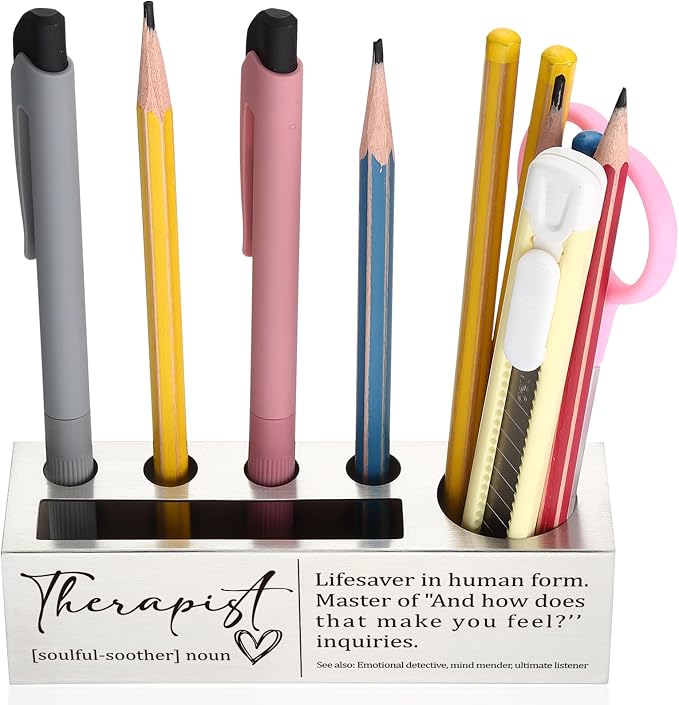 Therapist Gifts, Funny Pen and Pencil Holder for Desk, Appreciation Gift for Counselors and Emotional Detectives, Thank You Desk Organizer for Therapists and Mental Health Professionals TZC77