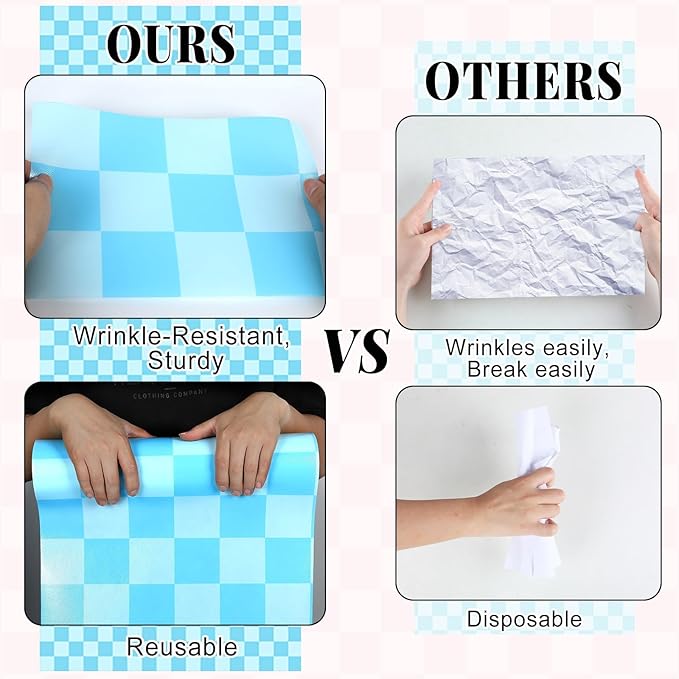 Blue Checked Bulletin Board Roll Pastel Blue Reusable Waterproof Erasable Bulletin Poster Non-Woven Fabric Bulletin Board for Father's Day Easter Classroom Decor Wrapping Paper Crafts 15.55in x40ft