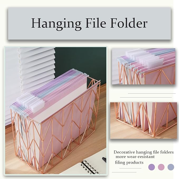 12 Pack Hanging File Folders Filing Cabinet Organizer Letter Size 1/5 Cut Adjustable Tabs Decorative for Home Office School Classroom,Marble……