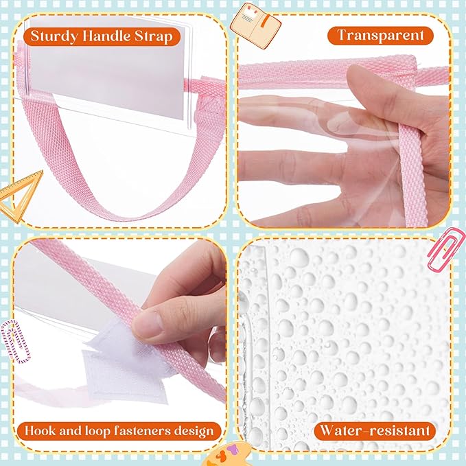Teling 6 Pack Thick Clear Book Pouches with Blank Name Tags and Handles Book Baggies Bags Bins Organizer for School Classroom Library Pockets Students (14 x 11 Inch,Pastel Color)