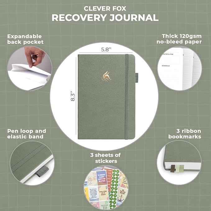 Clever Fox Addiction Recovery Journal – Addiction Treatment Planner & Workbook – Daily Sobriety Journal for Recovery Progress, A5 (Cypress)