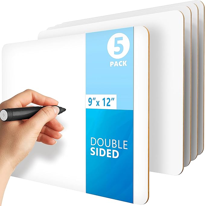 5 Pack 9x12 Small White Board for Students - Double Sided Small Dry Erase Boards - Personal Mini Whiteboard - Smal Whiteboards - Individual Dry Erase Board Kids - Mini White Boards for Classroom