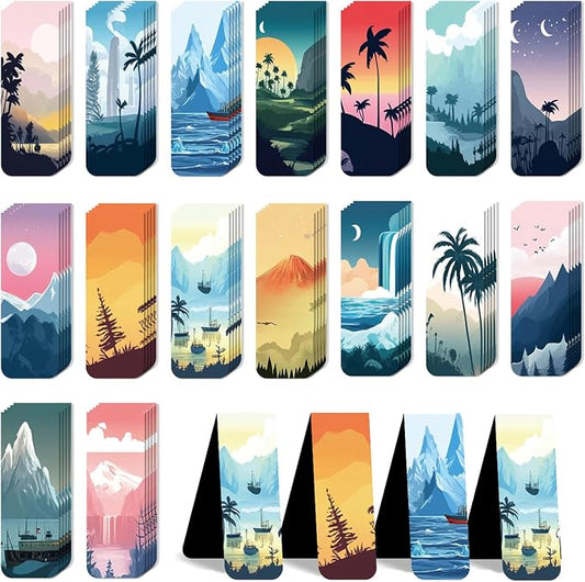 96 Pieces Magnetic Bookmarks Magnet Page Markers - Book Marks for Reading Women & Men with Storage Boxes - Cute Magnet Bookmark Clips for Reading Pleasure（Coconut Trees）