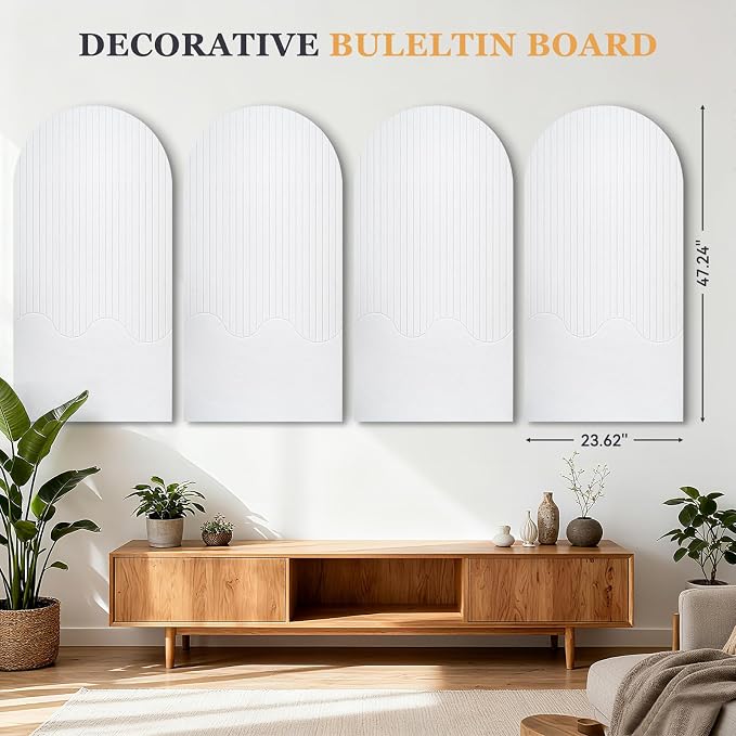 Large Felt Bulletin Board with Self-Adhesive Tape, 96"x48", Cork Board Alternative for Wall, 4-Pack Pin Board Picture Board for Home Office Studio Decor, Includes 120 Pushpins