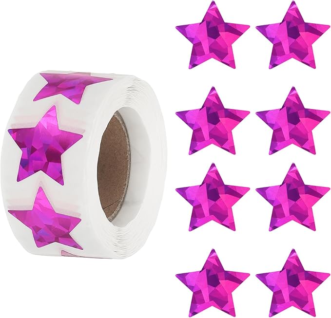 PATIKIL Star Stickers Roll 1 Inch / 25mm, 500pcs Sparkly Foil Star Labels for Reward Behavior Chart Teachers Supplies DIY Crafts, Purple
