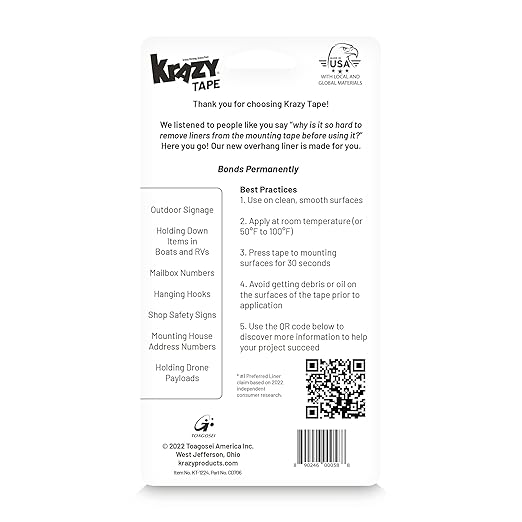 Krazy Tape Strong Bond Heavy Duty Double Sided Mounting Tape, 1"x2", Pack of 24 Pre-Cut Pieces, Grey, Easy Lift Adhesive Strips for Glass, Leather, Metal, Drywall & Wood Surfaces, Indoor, Outdoor Use