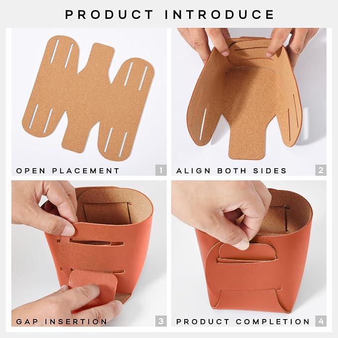 HOMIEAZICOZI 2-Pack Cork Leather Desk Accessories Storage - Pencil Pen Holder - Makeup Brush Holder Organizer - Stylish Addition to Home Decor (Orange)