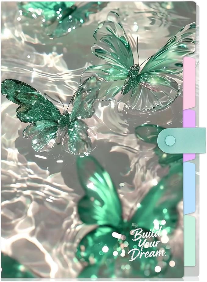 Cute Expanding File Folder - 5 Pockets Accordion Document Organizer, Waterproof Poly Plastic, A4/Letter Size for School Office Home - Butterfly Green