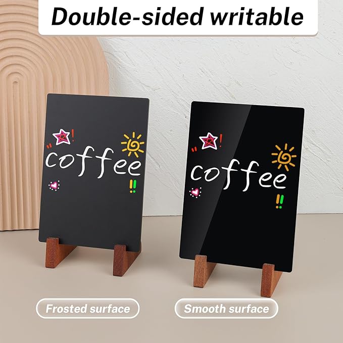 Double-Side Small Chalkboard Painting Sign 5x7 Inch with Wood Holder for Table Display, Coffee/Restaurant Menu Message Board, Number Holder Party Decorations with 12 Color Pens and 1 Clip