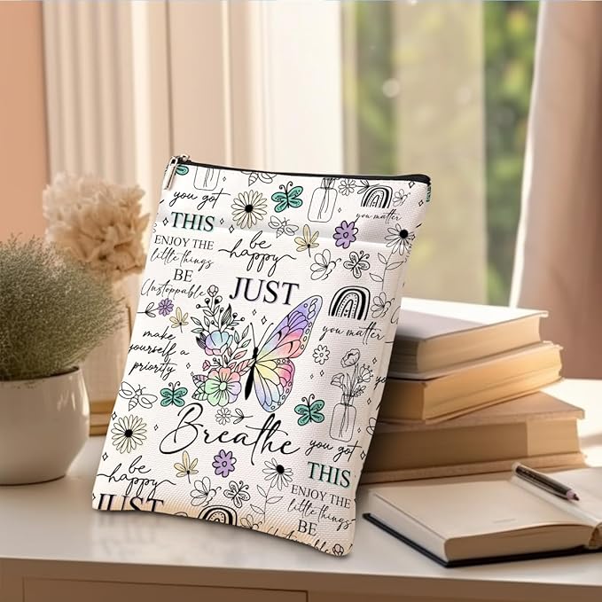 Inspirational Gifts for Women Sister Book Sleeve Book Cover Motivational Butterfly Gifts Affirmations Bookish Book Lovers Book Protector with Zipper Front Pocket Graduation Birthday Christmas