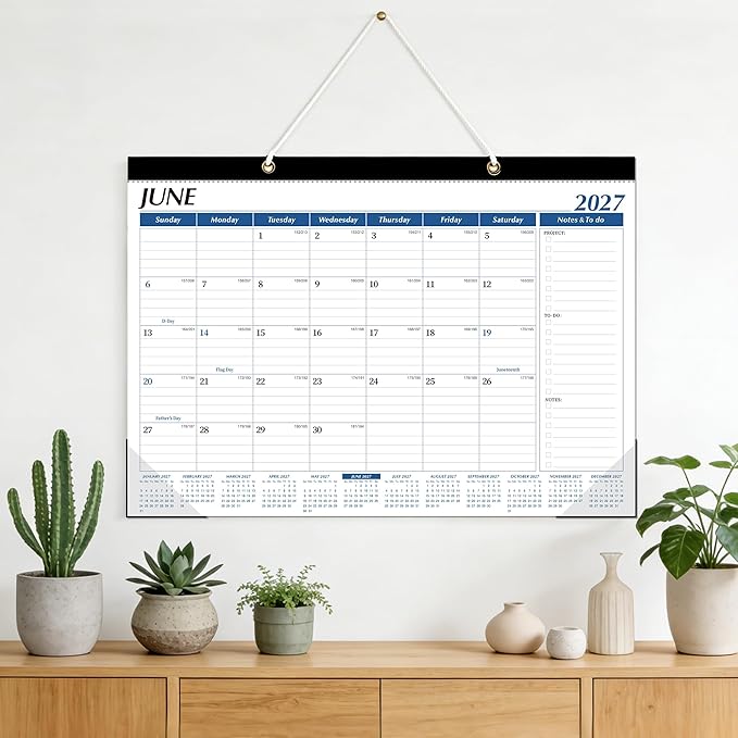 ZTX Desk Calendar 2026-2027,18 Months Calendar from July 2026 to December 2027,17" x 12" Large Calendars 2026-2027 Monthly Planner with Plastic Cover for Teacher Home Desk Top