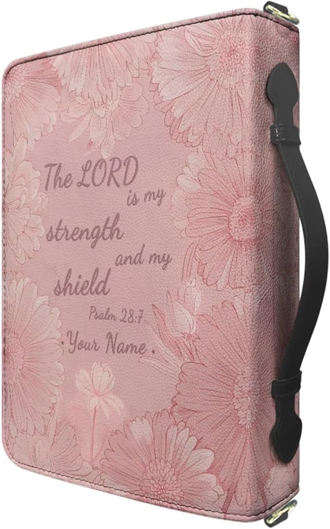Custom Bible Case for Women, Personalized Bible Covers with Name, Psalm 28:7 Print PU Leather Bible Holder with Strap Handle Inner Pockets and Pen Loop, Biblia Accessories Women