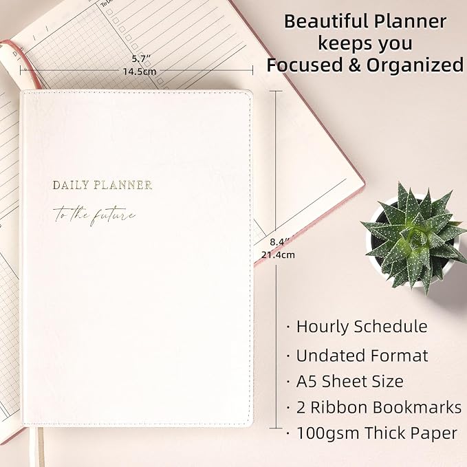 2026 Daily Planner - Undated Monthly & Daily Planner for 180 days Planning Your Success - Hourly Schedule, To Do List, and Notes for Productivity - Aesthetic, Academic, Stylish School or Office Supplies (White)