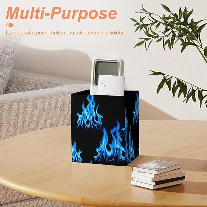 Pen Holder Stand For Desk, Pencil Pen Holder Cup, Desktop Stationery Organizer, Waterproof Multifunctional Office Supplies Blue Fire