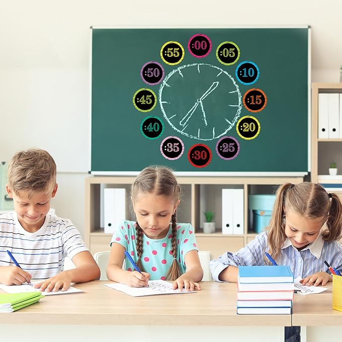 FYSUIMU 16 Pcs Telling Time Bulletin Board Decorations Back to School Colored Black Clock Numbers Labels Classroom Decor with Glue Points Teaching Clock for Kids First Day of School Teacher Supplies
