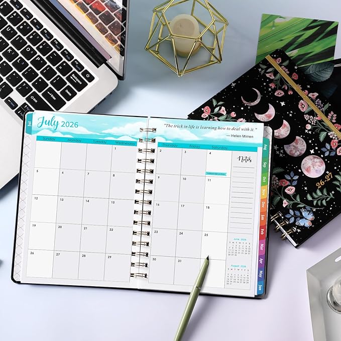Planner 2026-2027 - 2026-2027 Planner Weekly and Monthly with Tabs, Jul. 2026 - Jun. 2027, 6.3" x 8.4", Planners 2026-2027 with Back Pocket + Thick Paper + Twin-Wire Binding - Moon