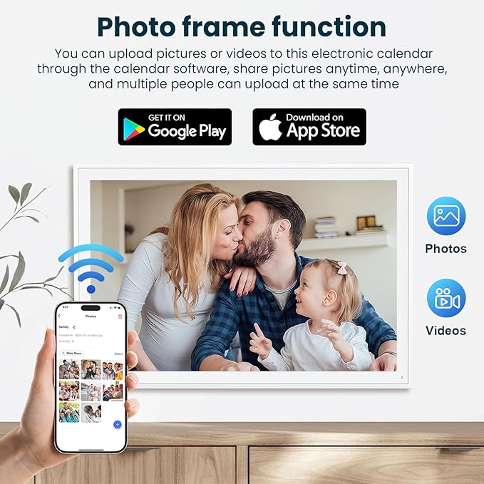 Digital Calendar, Smart WiFi Electronic Calendar&Chore Chart, IPS Touch Screen HD Display for Family Schedules, Share Moments Instantly from Anywhere (White, 27)