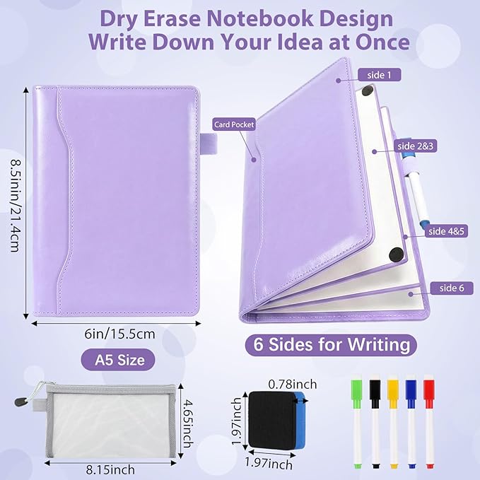 Feifeiya 6 Sides Dry Erase Whiteboard Notebook Portable Notebook White Boards 6"x9"(a5) Small Folding Whiteboard Anti-ghosting Surface, Travel Dry Erase Mini White Board for Office, School, Study