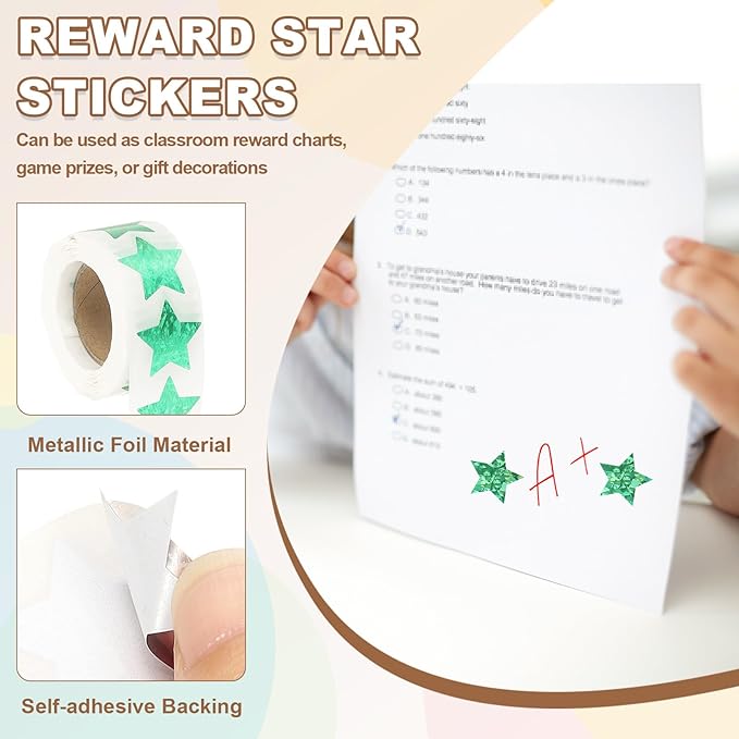 PATIKIL Star Stickers Roll 1 Inch / 25mm, 500pcs Sparkly Foil Star Labels for Reward Behavior Chart Teachers Supplies DIY Crafts, Green