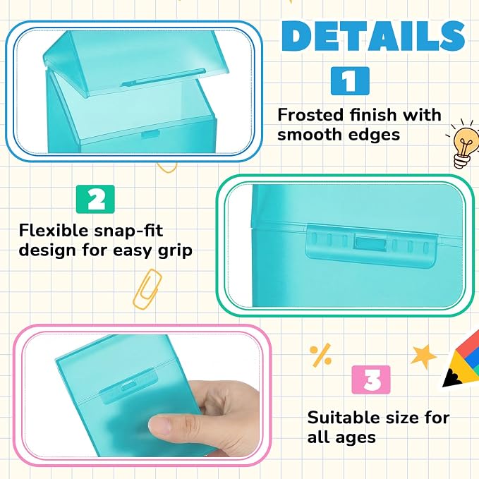 Clabby 4 Pcs Plastic Crayon Organizer Case for 24 Count Crayons Kids Art Supply Storage Box with Lid, Portable Holder for Classroom Home Travel, Fits Standard 24-Pack Crayon (Teal)