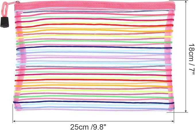 PATIKIL Mesh Zipper Pouch, 12 Pack Nylon A5 Size Pen Pencil Case Document Toiletry Cosmetic Makeup Zipper Travel Pouch Organizer for Office, Pink