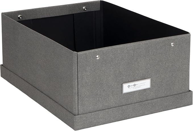Bigso Box of Sweden Katia KD Collapsible Photo Storage Box with Labelframe for Easy Identification | Simple Assembly without Tools with Lids | 11.3"x15.4"x6.4" | Light Gray