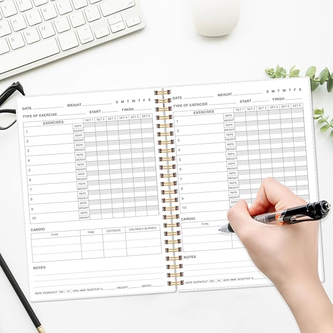 Fitness Journal for Women & Men,A5 Workout Journal/Planner Daily Exercise Log Book to Weight Loss, Gym, Muscle Gain, Bodybuilding Progress, 5.8"x8.3", Blue Leaf Flower