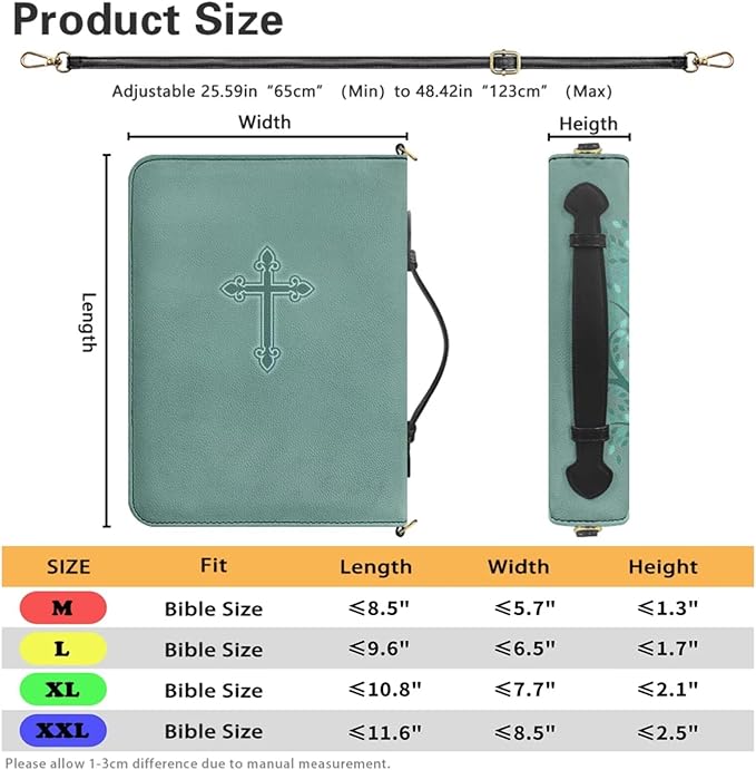 Fashion Leather Bible Covers for Women, Tree of Life Design with Grow in Grace Bible Verse 2 Peter 3:18, Green Womens Bible Case with Zipper, Handle & Detachable Adjustable Strap, Large