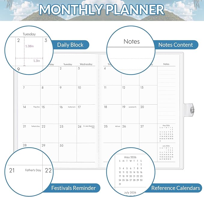 KONVINIT 2025-2027 Monthly Planner, 30 Months Calendar 2026 Planner - Runs From July 2025 Until December 2027, 5.9'' x 8.4'', Blue Monthly Planner 2025-2027 for Office Supplies
