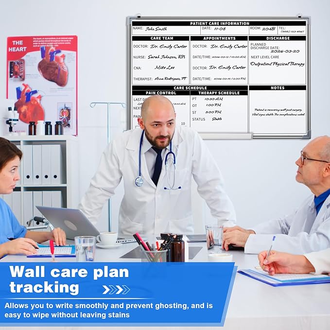 Lincia Patient Care Dry Erase Whiteboard, Magnetic Dry Erase Board with Lines Sliding Marker Tray, 36"X24" Aluminum Frame White Board Planner for Wall Patient Bedside Recording & Display
